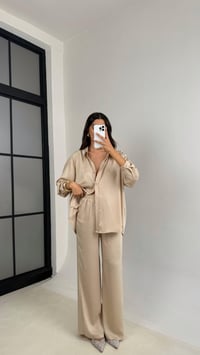 Vizon Gömlek Beli Lastikli Pantolon İkili Premium Saten Takım GAUS-0074GAUSTAKIMGAUS-0074