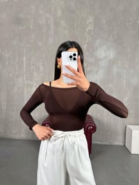 Kahverengi Transparan Kaşmir Dokulu Bluz Gaus00272GausBLUZGU1001629