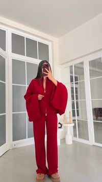 Kırmızı Yarasa Kol Hırka Beli Lastikli Pantolon İkili Triko Takım GAUS-02238GAUSTAKIMGAUS-02238