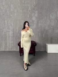 Fornas Ekru Madonna Yaka Triko Bluz Etek TakımGausTAKIMGU00903894