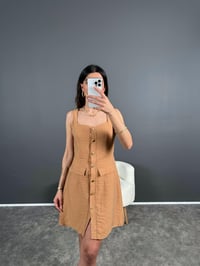 Kika Camel Astarlı Gold Düğmeli ElbiseGausELBİSEGU004751