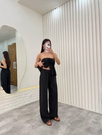 Siyah  Straplez Yırtmaçlı Üst İkili Tensel Takım Gaus00275GausTAKIMGU1001639