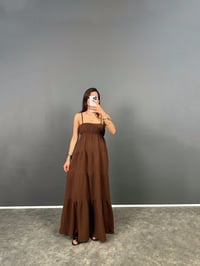Rave Kahverengi Müslin Astarlı Uzun Askılı ElbiseGausELBİSEGU008756