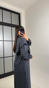 Lacivert Şal Detaylı Kuşaklı Ekose Elbise GAUS-00863GAUSDressesGAUS-00863