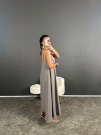Rea Gri İp Askılı Salaş Uzun ElbiseGausELBİSEGU004717