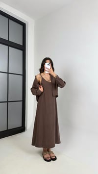 Acı Kahve Ayarlanabilir Askılı Elbise Gömlek İkili Tensel Takım Gaus00467GausTAKIMGU1002095