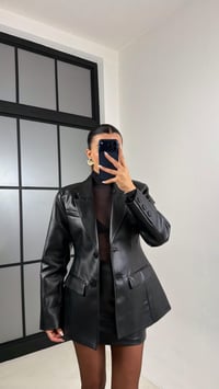 Siyah Astarlı Vatkalı Blazer Ceket Etek Premium Deri Takım GAUS-00657GAUSTAKIMGAUS-00657
