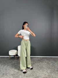 Nia Çağla Yeşili Keten Beli Lastikli Pantolon GausPANTOLONGU007250