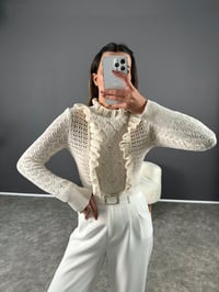 Ekru İncili Romantik Triko Ajurlu Kazak GausKAZAKGU002899