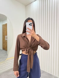 Kahve Önü Bağlamalı Premium Keten Gömlek Gaus00319GausGÖMLEKGU1001733