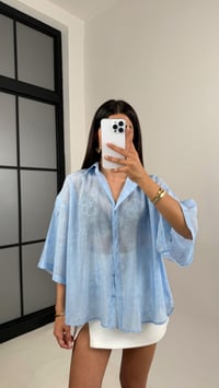 Mavi Çiçek Desenli Tencel Gömlek Gaus00544GausGÖMLEKGU1002268