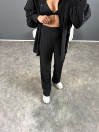 Heidy Siyah Gofre Kumaş Kemerli İkili TakımGausTAKIMGU004405
