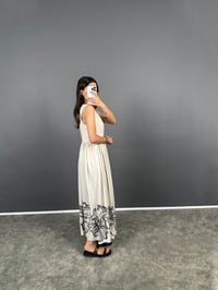 Miss Taş Sıfır Kol Desenli Fermuarlı Keten ElbiseGausELBİSEGU008734