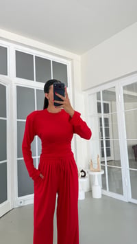 Kırmızı Vatkalı Beli Ayarlanabilir Bluz Beli Lastikli Pantolon İkili Takım GAUS-01872GAUSSuitsGAUS-01872