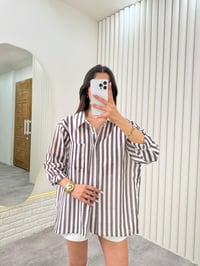 Kahve Çizgili Pamuk Karışımlı Kumaş Gömlek Gaus00324GausGÖMLEKGU1001755