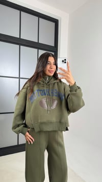 Haki Kapüşonlu Sweatshirt Beli Lastikli Pantolon 3 İplik Şardonlu Takım GAUS-00530GAUSTAKIMGAUS-00530