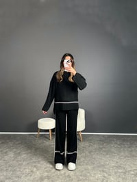 Amorous Siyah Şeritli Triko İkili Takım GausTAKIMGU003981