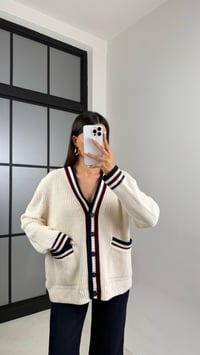 Ekru Şerit Detaylı Örgü Triko Hırka GAUS-00536GAUSHIRKAGAUS-00536