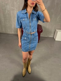 Mavi Cepli Önü Fermuarlı Denim Etekli Takım Gaus00259GausSuitsGU1001600