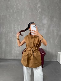 Ravi Kahve Astarlı Belden Bağlamalı Gabardin YelekGausYELEKGU100428