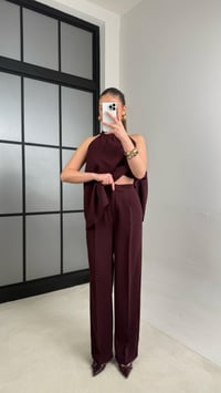Mürdüm Sıfır Kol Bluz Beli Lastikli Pantolon İkili Premium Takım GAUS-00984GAUSTAKIMGAUS-00984