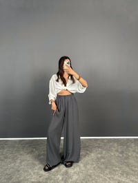 PRY Beli Lastikli Bol Paça Tensel Antrasit Gri Rahat Dokuma PantolonGausPANTOLONGU008550