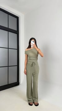 Yeşil Bluz Beli Lastikli Pantolon Bürümcük Takım Gaus00532GausTAKIMGU1002246