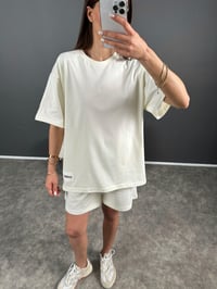 Ekru Premium Etiketli Oversize Şortlu İkili Takım GausTAKIMGU007233