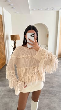 Krem Saçaklı Örme Triko Kazak GAUS-00134GAUSSweaterGAUS-00134