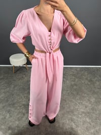 Maila Pembe Keten Crop İkili TakımGausTAKIMGU008470