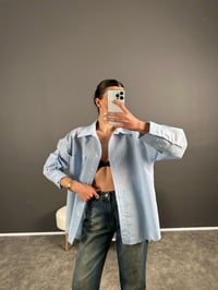 Purcey Premium Mavi Çizgili Oversize Gömlek GausGÖMLEKGU007264