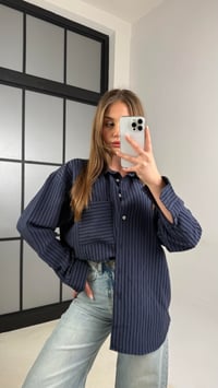 Lacivert Kadife Şeritli Gömlek GAUS-01062GAUS القمصان GAUS-01062