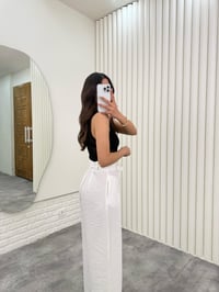 Beyaz Kuşaklı Tensel Kırışık Kumaş Palazzo Pantolon Gaus00302GausPANTOLONGU1001695