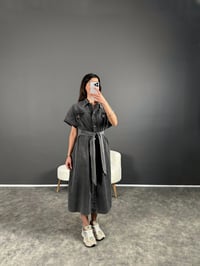 Vogi Füme Premium Kalite Oversize Uzun Kemerli Kot Elbise GausELBİSEGU004501