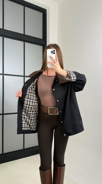 Siyah Deri Yaka Detaylı Astarlı Muadil Ceket GAUS-00732GAUSCEKETGAUS-00732