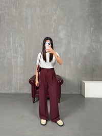 Layra Bordo Yandan Düğme Detaylı Kumaş PantolonGausPANTOLONGU100329