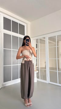 Vizon Beli Lastikli Keten Şalvar Pantolon GAUS-01518GAUSPANTOLONGAUS-01518