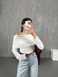 Ekru Kayık Yaka Transparan TrikoGausTRİKOGU100670