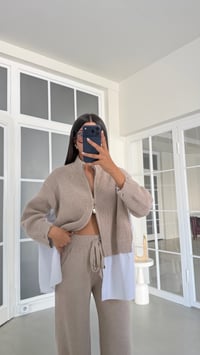 Vizon Gömlek Detaylı Örme Hırka Beli Lastikli Cepli Pantolon İkili Triko Takım GAUS-02132GAUSSuitsGAUS-02132