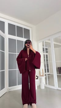 Mürdüm Yarasa Kol Hırka Beli Lastikli Pantolon İkili Triko Takım GAUS-02238GAUSTAKIMGAUS-02238