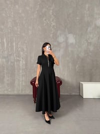 Fiyona Siyah Önü Fermuar Detaylı Kısa Kollu Cepli Premium Pinterest ElbiseGausELBİSEGU100212