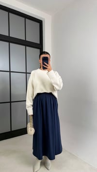 Lacivert Beli Lastikli Cepli Tencel Etek GAUS-00670GAUSSkirtGAUS-00670