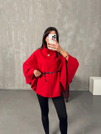 Gina Kırmızı ZR Model Kemerli Kaşe PançoGausPANCOGU00903886