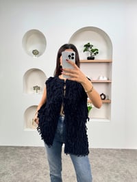 Sage Lacivert Püsküllü Bağlamalı Triko YelekGausYELEKGU00903595