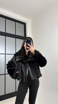 Siyah Astarlı Deri Detaylı Kürk Ceket GAUS-01017GAUSCEKETGAUS-01017