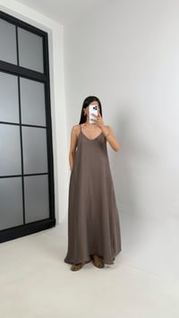 Kahve Askılı Astarlı Cepli Tencel Elbise Gaus00449GausELBİSEGU1002046
