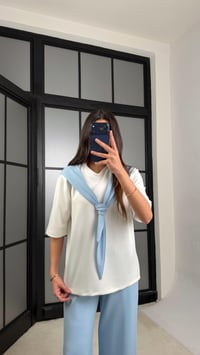 Mavi Şal Detaylı Basic Tshirt Beli Lastikli Pantolon İkili Eşofman Takımı GAUS-01284GAUSTAKIMGAUS-01284