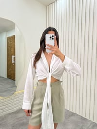 Beyaz  Önü Bağlamalı Premium Keten Gömlek Gaus00319GausGÖMLEKGU1001734