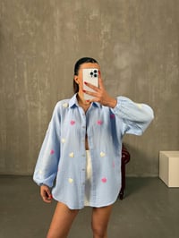Softi Mavi Kalp Punç İşlemeli Pinterest Tasarım Müslin GömlekGausGÖMLEKGU100604