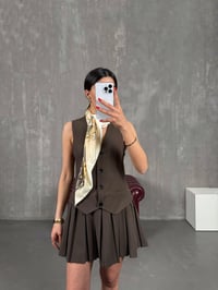 Kahve Yelekli Pileli Muadil Elbise Gaus00166GausELBİSEGU1001387